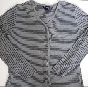 The Limited Large Gray Striped Button Up Cardigan
